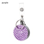1pc Diamond Badge Holder Key Ring Retractable Keychain Purple