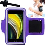 Armband Case, iPhone SE 2022 / SE 2020 / iPhone 7 / iPhone 8 Armband Case for Sports, Running, Jogging, Walking, Sweat-Free With Key Slots (PURPLE)