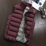 Wodechenshan Men'S Padded Gilet,Stand Collar Down Vest Couple Solid Color Wine Red Thickening Slim Fit Vest,Men Winter Warm Sleeveless Jacket Large Size Waistcoat,M