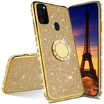 IMEIKONST Samsung A20E Case Ultra-Slim Glitter Sparkly Bling TPU Rotating Ring Stand Silicon Soft TPU Shockproof Protective Shell Skin Cover for Samsung Galaxy A20E Bling Golden KDL