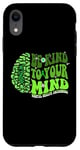 Coque pour iPhone XR Be kind To Your Mind Green Ribbon Brain Retro Groovy Woman