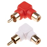 2 x RCA Red and White Phono Right Angle Male to Female Audio TV Cable Adapter