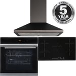 Black 10 Function Touch Control Single Oven, 5 Zone Ceramic Hob & Chimney Hood