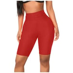 N/C Sweetlibra Fashion Womens Bike Yoga Elastic High Waist Shorts Leggings Sports Casual Pants Lady Solid Pants (Red,Gray,S-XL)