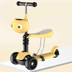 Children Scooter Three-Wheel Flashing Raised Lowered Height Adjustable Handlebar Kick Scooter for Kids Toddler Aged 1-12 Years 2 in 1 Pedal Skate Girls Boys,Yellow