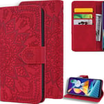 DodoBuy Case for Samsung Galaxy M30s, Mandala Pattern Magnetic Flip Cover Wallet PU Leather Bag Packet Stand with Card Slots - Red
