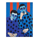 The Boys In Blue Twin Brothers Portrait Purple Cobalt Red Oil Painting Large Wall Art Poster Print Thick Paper 18X24 Inch