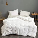 Hotel Quality 100% Poly Cotton Plain Dyed White Duvet Covet Set + 2 Pillow Cases Double Size Bedding set Super Soft Quilt Case (Double, White)