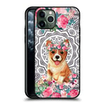 Official Monika Strigel Corgi Lace Flower Friends 2 Grey Leather Back Case Cover Compatible For Apple iPhone 11 Pro
