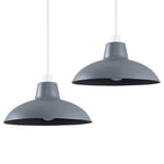 MiniSun Pair of Retro Style Dark Grey Metal Easy Fit Ceiling Pendant Light Shades - Complete with 10w LED Bulbs [3000K Warm White]
