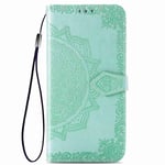 GOGME Case for Nokia 2.4 Wallet, Mandala Embossed PU Leather Magnetic Filp Cover with Wallet/Holder [Flip Stand/Card Slot]. Green