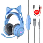 Pour casque PS5 avec microphone HiFi stéréo basse oreilles de chat casque Gamer filles RVB noir rose casque pour PC portable téléphone Xbox-bleu sans boîte