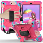 FANSONG iPad 9th 8th 7th Case, Cover for iPad 10.2 inch Kids with Screen Protector Pencil Holder 360° Stand Handle Shoulder Strap Shockproof Heavy for Apple Tablets iPad 9 2021 8 2020 7 2019(Rose)