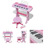The Living Store Keyboard för barn med pall och mikrofon 37 tangenter rosa -  Leksaksinstrument