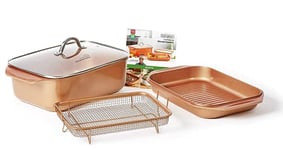 Livington Copperline WonderCooker – 14 en 1 – Plat à cuisson, poêle à gril, cocotte, slow cooker, etc. – Batterie de cuisine tous feux dont induction