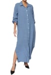 Lång skjortklänning linne Maddalena 36-42 blu denim