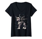 Womens Unicorn Pegasus Skeleton Halloween Moon Stars V-Neck T-Shirt