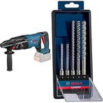 Bosch Professional 18V System Rotary Hammer GBH 18V-26 D (Without Battery, SDS Plus, in case) + 5xExpert SDS plus-7X Hammer Drill Set (for Reinforced Concrete, Ø 5-10 mm, Accessories) | 5 Pieces