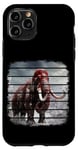 Coque pour iPhone 11 Pro Mammouth laineux rétro noir et rouge sur neige, nuages, art.