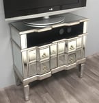 Venetian Mirrored TV Stand Antique French Unit Widescreen Cabinet Large Glass