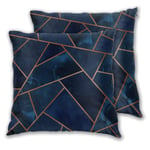 Art Fan-Design Cushion Cover Navy & Copper Geo Set of 2 Square Throw Pillow Case Sham Home for Sofa Chair Couch/Bedroom Decorative Pillowcases