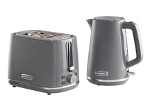 Daewoo SDA2683 Stirling Collection, 1.7L Jug Kettle with Matching 2 Slice Toaster, Safety Features, Easy Cleaning, Cohesive Kitchen Set, Stainless Steel, Grey