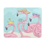 Cute Flamingos with Crown Summer Hat and Ribbon Rectangle Non Slip Rubber Comfortable Computer Mouse Pad Gaming Mousepad Mat with Designs for Office Home Woman Man Employee Boss Work