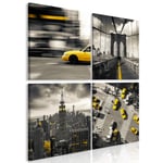 decomonkey | Canvas Print New York City | Set of 4 Pieces 40x40 cm | Wall Art | Wall Picture | Non-Woven Canvas | Taxi Yellow Town Bridge Modern Decoration Print Decor | Living Room | Full Size 80x80