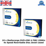 10 x Mediarange DVD+RW Disc 4.7GB 120Min 4x Speed Rewritable Slimcase Blank Disc