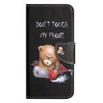 Samsung Galaxy A24 Flip Deksel i Skinn med Lommebok og Trykk - &quot;Don&#39;t Touch my Phone&quot; Bjørn