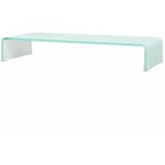 Helloshop26 - Meuble télé buffet tv télévision design pratique support pour moniteur 80 cm verre blanc - Transparent