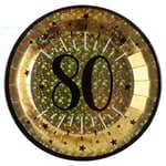 Papptallrikar 80 År Birthday Party Guld