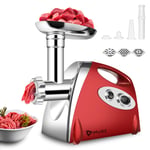 Electric Meat Grinder and Duty Household Sausage Maker Meats Mincer Food Grinding Mincing Machine with Kibbe Attachement – Powerful 2800W Copper Motor(Red)