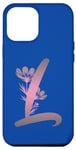Coque pour iPhone 14 Plus Bleu foncé élégant floral monogramme rose dégradé lettre L