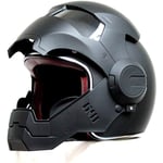 LCRAKON Motorcycle Helmets, Full Face Touring Motorbike Helmet Harley Helmet Vintage Helmet Iron Man Personality Cool Helmet, Matteblack