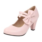 Haepe Women's Single Shoes Square Heeled Fashion Bow Casual Sandals Ladies High Heeled Chunky Heel Mary Jane Shoes Sandals Pink