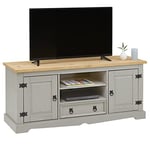 IDIMEX Meuble TV Tequila Banc télé de 140 cm en Bois Style Mexicain avec 1 tiroir 2 niches et 2 Portes, en pin Massif lasuré Gris et Brun