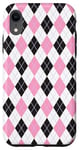 Coque pour iPhone XR Rose Noir Blanc Classique Motif Argyle Mignon Esthétique