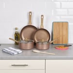 4 PCS URBN-CHEF Ceramic Rose Gold Induction Saucepans & Frying Pans Cookware Set
