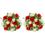NUPTIO 2 Pcs Artificial Flower Ball Arrangement Bouquet,14 Heads Artificial Roses with Plastic Base, Fake Flowers for Front Door Wall Wedding Party Valentine's Day Home Christmas Décor(Red & White)