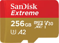 SanDisk 256GB Extreme microSDXC card + SD adapter + RescuePRO Deluxe, up to 190MB/s, with A2 App Performance, UHS-I, Class 10, U3, V30, Black