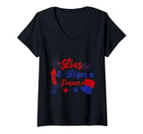 Womens 4th Of July Stars & Stripes Forever V-Neck T-Shirt