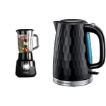 Russell Hobbs 24722 Desire Jug Blender, Matte Black, 650 W & 26051 Cordless Electric Kettle - Contemporary Honeycomb Design with Fast Boil and Boil Dry Protection, 1.7 Litre, 3000 W, Black