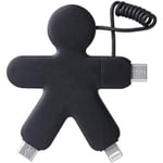 Xoopar - Buddy Câble Multi USB 4 en 1 - Chargeur Universel en Plastique Recyclé - Prise USB-C, Micro USB, USB, Lightning, USB Universel pour Smartphone - Noir