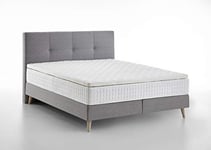 Atlantic Home Collection Franka Lit à Sommier Tapissier, 180 x 200 cm, avec Surmatelas en Mousse Confortable et Matelas à Ressorts Ensachés 7 Zones, Gris Clair, Pieds en Bois Massif, Fermeté Moyenne