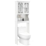COSTWAY Etagère de Salle de Bain, Meuble Dessus Toilette WC/Machine à Laver, avec Armoire à 2 Etagères avec 2 Portes et Etagère Ouverte, Meuble Salle de Bain Armoire de WC, Blanc