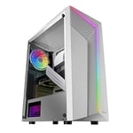 MARSGAMING MCX7W Boîtier PC Gaming ATX, Front ARGB, Fenêtre Latérale Complète, Blanc, Ventilateur RGB, 12 cm