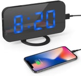Digital Alarm Clock, Enmome Alarm Clocks Bedside Mains Powered Engine 6.5'' Mirror Surface Digital LED Clock with 3-Mode Dimmer and Dual USB Ports for Bedroom Office, Easy to Use