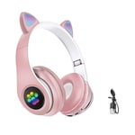 DASNTERED Cat Ear Gaming Headset, Bluetooth 5.0 Music Listening Cute Cat Ear School Kids Adults Wireless Headphone