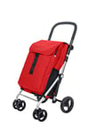 Carlett - Chariot de courses, Chariot de supermarché pliable avec 4 roues, résistant à la pluie et une grande capacité de 32kg, sac principal de 64L, glacière de 10,5L et poche arrière - Couleur Rouge